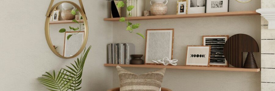 white wooden shelf with assorted items
