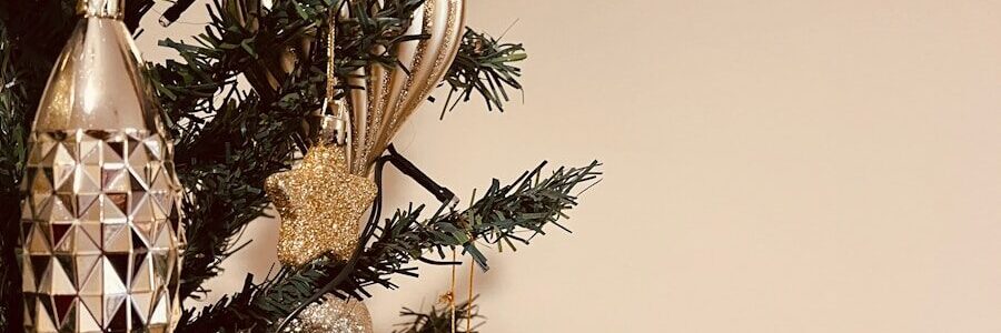 a christmas tree with ornaments hanging from it